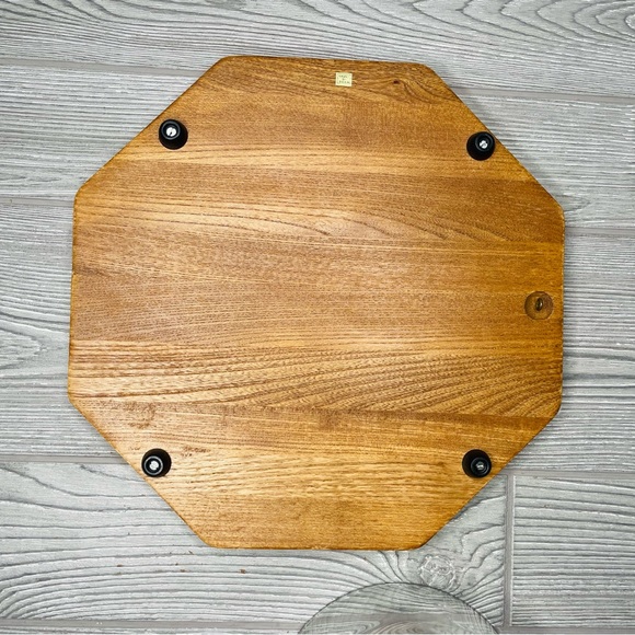 Vintage Goodwood teak / ceramic cheese & cracker tray with glass dome cloche - Picture 3 of 11